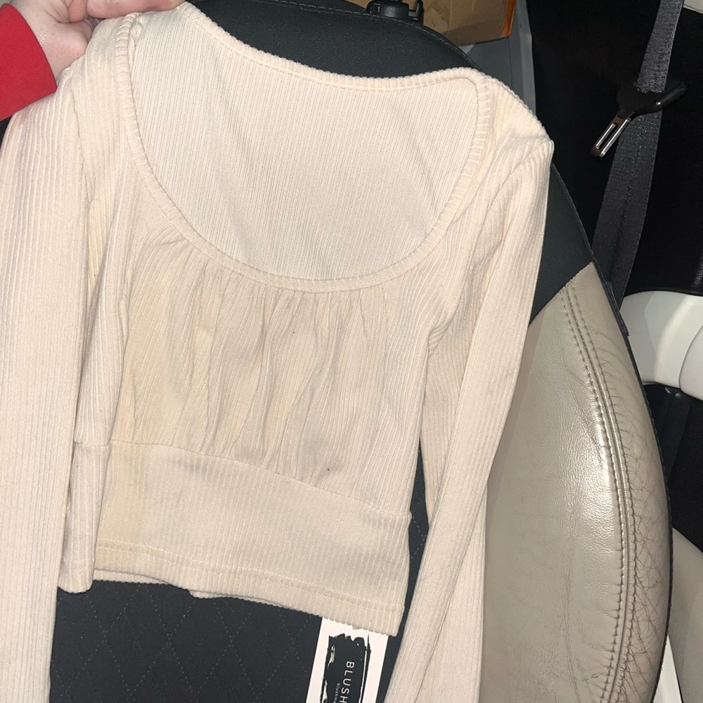 Elegant Cream Ribbed Women's Blouse